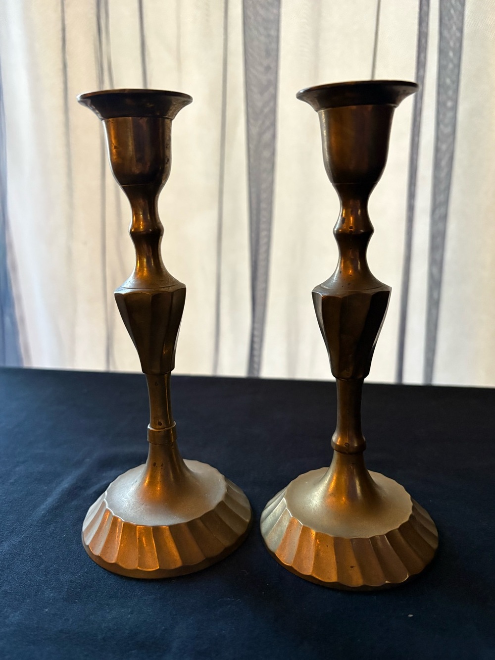2x Vintage Brass Swirl Candlestick Candle Holder   Made in India 6.5 inch